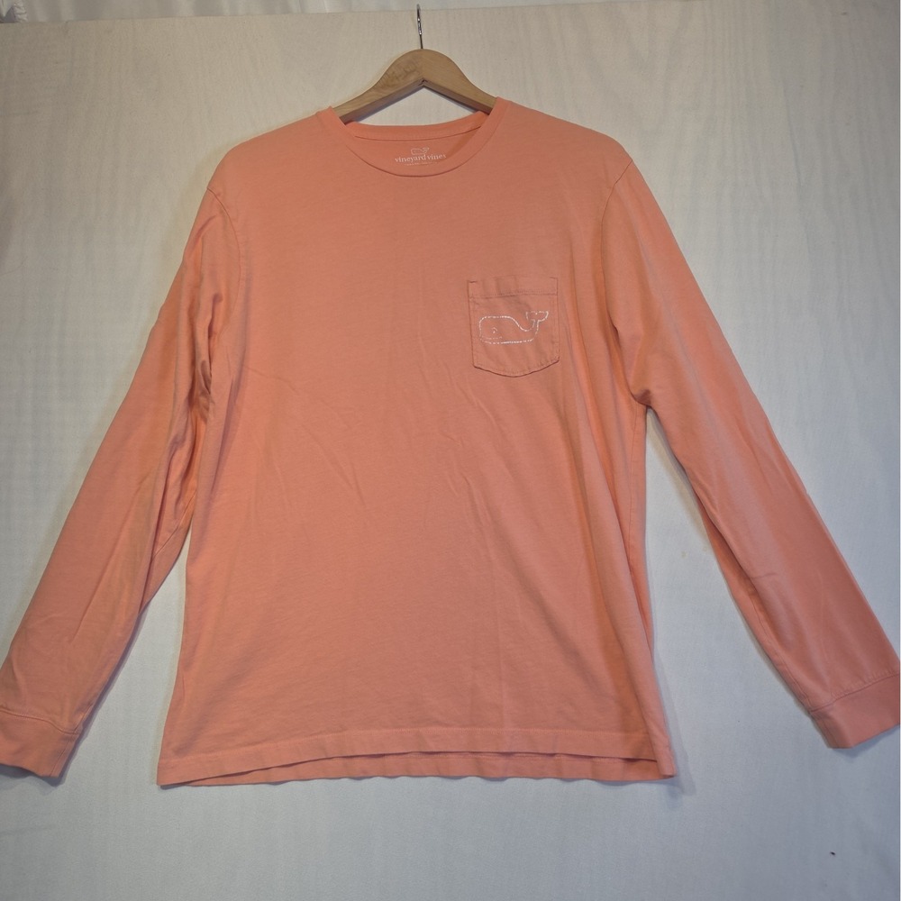 Vineyard Vines Men's Medium Long Sleeve Pocket T Shirt Coral Whale Logo